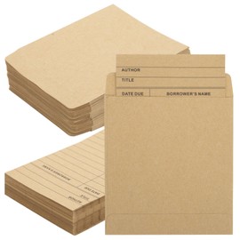100Pcs Vintage Library Pockets and Cards, Brown Library Check out Cards Library Card Pocket Envelopes for School Office Public Library Books