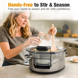 SOPHICO Slow Cooker Lid Holder for Cooking, Hand Free Pot Lid Organizer, Stainless Steel Rack with Silicone Sink, Fits Most Slow Cookers, Keeps Countertop No Mess (Black, 2 Pack)