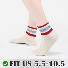 FIYIGO Novelty Striped Crew Socks for Women Men Retro Vintage Casual Athletic Sporty Breathable Cotton Ankle Socks for All Season -3 Pairs F