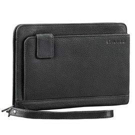 STILORD 'Momo' Small Organiser Leather DIN A6 Document Folder Vintage Purse Men's Handbag Clutch Women Men Organiser Folder for Credit Cards, Obsidian Black, briefcase