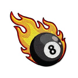 Generic 3.5"" Flaming Eight 8 Ball Patch - Embroidered Billiard Pool Applique Appliques Iron On Sew On Patches for Holes, Clothing, Jeans, Hat, Backpacks, Clothes - 8 Ball Iron On Patch, 9083459034