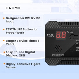 funomo RV Propane Gas Detector, 85dB Loud Alarm DC 12V, Mini Compact Design RV Propane Alarm for Trailer, Camper, Motorhome, Motorcoach (Black)