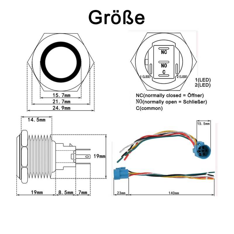 JIQI 2 x 19 mm 12 V to 24 V