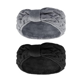 Pack of 2 Women's Winter Headbands, Girls' Lined Fleece Hair Band, Elastic Headband, Knitted Headband, Women's Headband, Knitted Headwrap, for Autumn and Winter (Black + Grey)