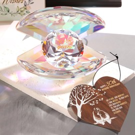 Pkinmonut Pearl Shells Crystal Ornaments 30th Wedding Anniversary Romantic Present for Couples 30 Years of Love Anniversary Presents for Parents glass ornaments with Wooden Heart Plaque and Card
