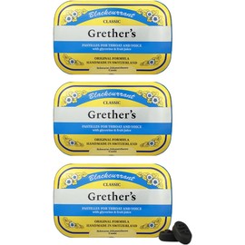 GRETHER'S Pastilles Classic Blackcurrant Natural Remedy Dry Mouth Relief - Soothing Throat & Healthy Voice - Long-Lasting Flavor, Gift for Singers - 3-Pack - 2.1 oz.