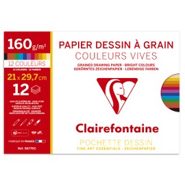Clairefontaine 96779C Pack of 12 Sheets of Drawing Paper Etival Colour DIN A4 160 g Pack of 1 Intense Colours Assorted
