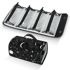 4 In 1 Hanging Toiletry Bag Roll-Up Makeup Bag with 4 Detachable Removable Zipper Clear PVC Pouch, Folding Waterproof Cosmetic Organizer Bag For Travel Gym Camping Grooming Dai（Stars and Moon）