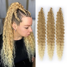 Deep Wave Crochet Hair 30 Inch 3 Packs Long Ocean Wave Curly Braiding Hair Extensions Synthetic Curly Crochet Hair for Black Women(30 Inch, 3pack, T27/613)