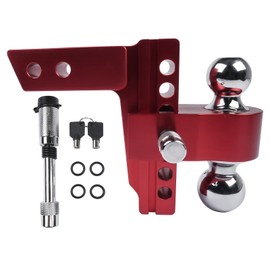 Generic Aluminum Adjustable Trailer Hitch Fits 2-inch Receiver, 6-inch Drop, Solid Tube Hitch -12,500 LBS for Heavy Duty Truck with Double Stainless-Steel Locks, Red