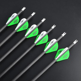 SHARROW 31" Carbon Arrows Hunting Arrows Spine 250 300 350 400 500 600 with Replaceable Tips Targeting Practice Arrows for Compound/Recurve/Long Bow 6/12pcs (12, Green & White, Spine 300)