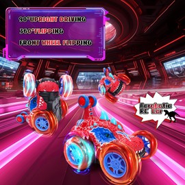 Remote Control Cars Toys for 3-8 Year Old Boys Gift, Dinosaur Toys for Boys Aged 3-5-6-10 Outdoor Garden Toy Gifts for 3-8 Year Old Monster Trucks 360° Flips Stunt Car with Lighting Wheels