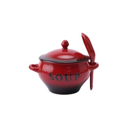 CGB Giftware | Red Soup Bowl and Spoon Set in Gift Box | Country Farmhouse Chic | 350ml Capacity | JK778RED
