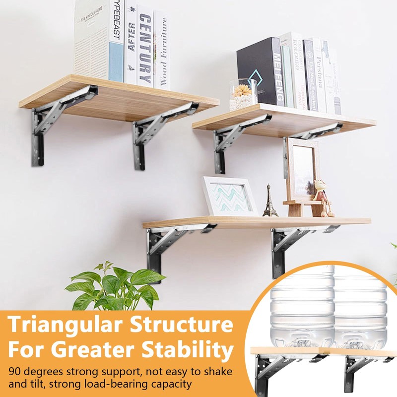 Fatiya 2 Pack Stainless Steel Folding Shelf Brackets, 12 Inch