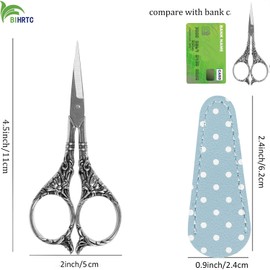 BIHRTC 4.5Inch Small Sewing Scissors Serrated Blade Scissors Stainless Steel Sharp Pointed Tip Detail Shears for Sewing Knitting Needlework Crochet Threading Artwork Needlework