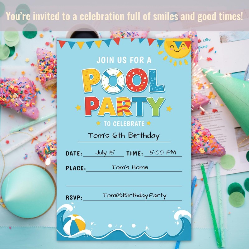 WENFLY Pool Party Invitation Cards, Summer Swimming Party for Birthday