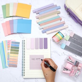 Sinload 60 Pcs Aesthetic Book Annotation Kit Pencil Case with Highlighter Gel Pen Mechanical Pencil Magnetic Bookmarks Transparent Sticky Note Tabs Mini Office Supplies(Purple)