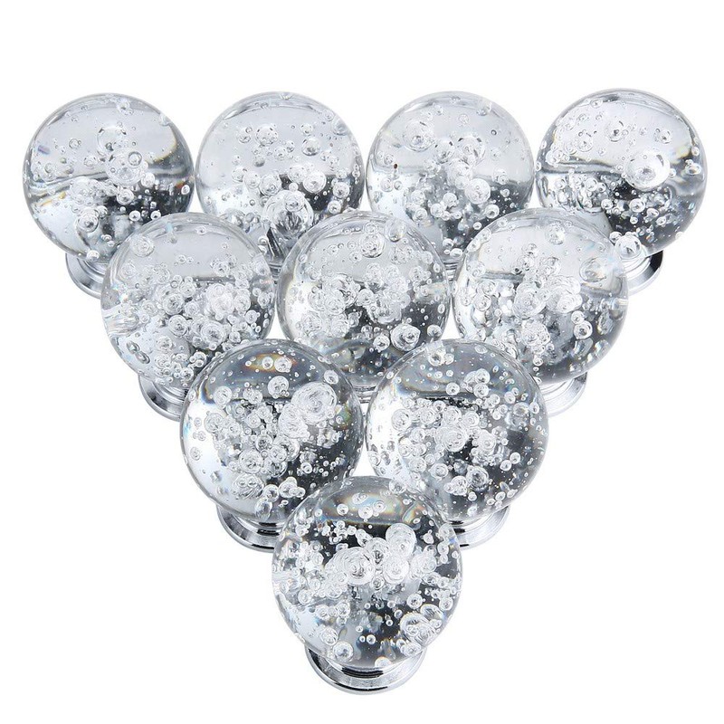 IEIK 10 PCS Crystal Cabinet Knobs Round Glass Bubbles Knobs