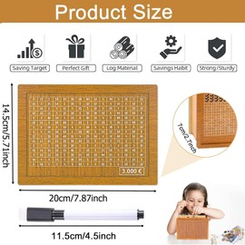 Wooden Money Box, Money Box with Ticking Numbers, Money Box, Retro Money Box, Children's Savings Target, Reusable Money Box with Savings Target and Numbers to Tick (3000 €)