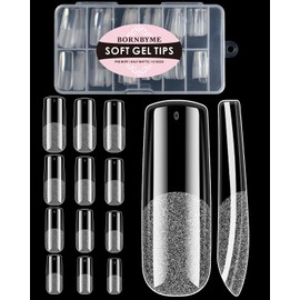 XXL Square Soft Gel Nail Tips, BORNBYME 120 PCS Half Matte False Nails Tips Nail Extenison Tips Gel X Nail Tips Acrylic False Nail Tips