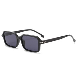 Long Keeper Retro Rectangle Sunglasses for Women Men 90s Narrow Square Sunglasses Slim Trendy Fashion Tinted Sun Glasses Anti UV400 Vintage Shades (Black Frame - Dark Grey Lens)