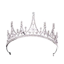 JORCEDI Crystal Tiara Hair Rhinestone Queen Crown Headband Wedding For Bride, Metal Princess Headpieces Birthday Pageant (Silver)