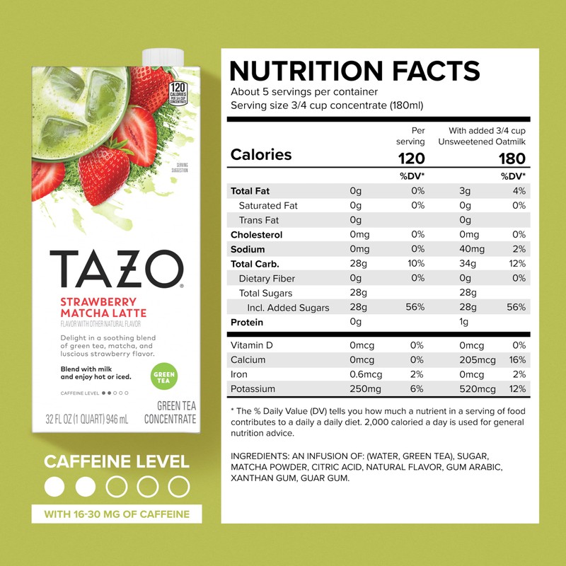 TAZO Tea Concentrate, Chocolate Chai Latte, Strawberry Matcha Latte, Iced