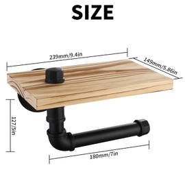 Livabber Industrial Pipe Toilet Paper Holder - Vintage Style DIY Wall Mount Roll Tissue Towel Holder for Bathroom Living Room and Kitchen (7" with Shelf, Black)