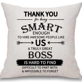 Mcaeou Funny Gift for Boss Thank You for Being Smart Enough To Hire Awesome People Like Us Cushion Cover Throw Pillow Cover for Boss Appreciation Gift Leaving Gift Birthday Gift (boss)