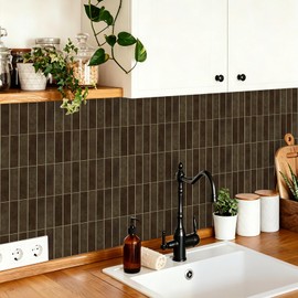 MORCART Peel and Stick Backsplash, 10 Sheets of 11.8"x11.8" - 3D Adhesive Waterproof Wall Tiles for Kitchen, Bathroom, Living Room, Subway Tiles, Dark Brown