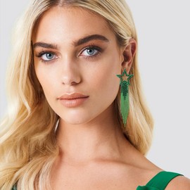 EVER FAITH Star Tassel Earrings for Women Girls, Crystal Long Waterfall Beaded Fringe Holiday Chandelier Dangle Drop Statement Earring Costume Jewellery Green Green-Tone