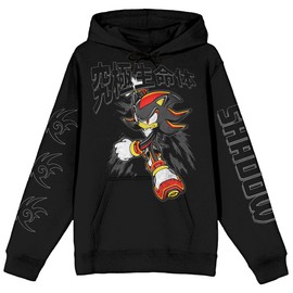 Bioworld Sonic The Hedgehog Shadow Running with Black Lettering and Sleeve Hits Adult Black Long Sleeve Hoodie-Large
