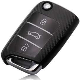 FOAMO Car Key Case Compatible with VW Golf 7, Seat, Skoda Car Key TPU Key Case Protective Cover for Car Key Carbon Black