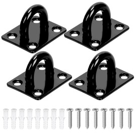 Hilitchi 4PCS M8 Pad Eye Plates Ceiling Hook 304 Stainless Steel Marine Hardware Staple Hook Loop Pad Eye Plate Hooks with Screws and Plastic Anchors for Hanging Basket Planters(Black/Square)