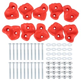 PATIKIL Rock Climbing Holds, 10 Pcs Large Climbing Rock Wall Grips Play Set Climber Attachments with Double Hole for Playground Accessory Indoor Outdoor Tree Training, Red