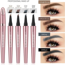 2pcs Eyebrow Pencil Eyebrow Pen - Eyebrow Pen Magic 4 Point Brow Pen Eyebrow Eye Makeup Long-Lasting Waterproof & Smudge-proof Natural Eyebrow Hair (Light brown-Black)