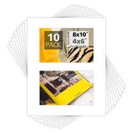 Mat Board Center, Pack of 10, Photo Picture Mats - Acid Free, 4-ply Thickness, White Core - for Pictures, Photos, Framing (8x10 for 2-4x6 White)
