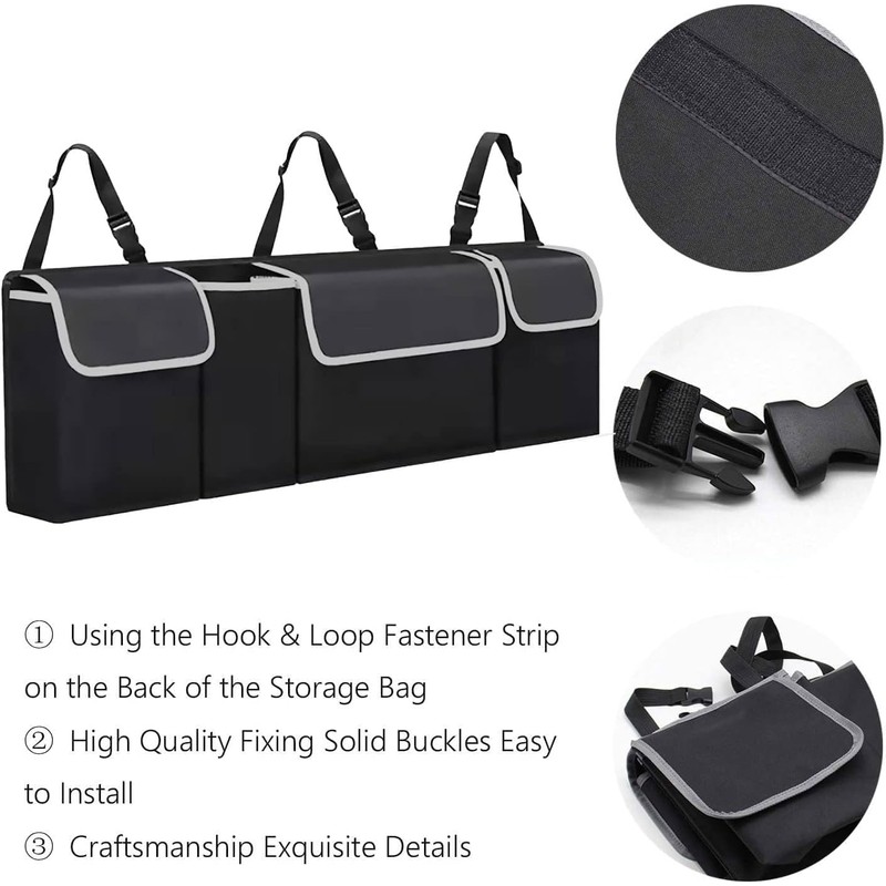 ZUJIACUN Car trunk organizer bag with lid, rear suspension organizer