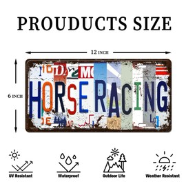 Vintage Metal Tin Signs Sports Wall Art Horse Racing Wall Decor for Bedroom, Living Room, Home Bar or Club for Sports Lovers, 6x12 Inch License Plate
