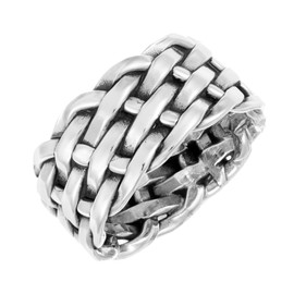 Silverly Chunky Woven Sterling Silver Rings for Women and Men - 9.8 mm Thick Braided Band Ring - Classic Men's Ring - Plaited Wedding Rings His and Hers - Promise Rings for Couples