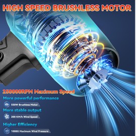 Cordless Leaf Blower, Electric Turbo Jet Blower 250000 RPM, Extended Nozzle, Lightweight Handheld Design, Portable Dust Cleaner for Patio Cleaning, Dust & Debris Cleaning (2 Battery with Toolbox)