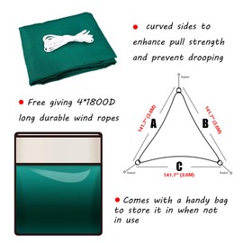 HEYOMART Sun Shade Sail Waterproof Outdoor Garden Patio Party Sunscreen Awning 3.6x3.6x3.6m Triangle Canopy 98% UV Block with Free Rope, Green