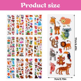 HJZHII 12 Sheets of Stickers Children, Pack of 200 Stickers Children 3D Heart Stickers for Heart Face Letters Letters Fruit Animal Stickers DIY for Boys Girls Crafts Scrapbooking (D)