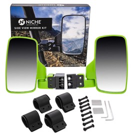 NICHE UTV Side View Mirror Set with 1.75" - 2" Roll Bar Cage for Polaris RZR Kawasaki Teryx Mule Pioneer Yamaha Rhino (Green)