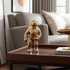 Sagebrook Home Astronaut Figurine Ceramic Stoneware Sculpture - Modern Space Decor Accent for Home, Office, Living Room, Bedroom - Metallic Gold Finish - 11"
