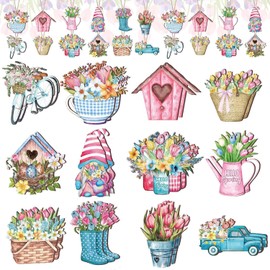 24pcs Spring Summer Flower Wooden Ornaments for Tree Sunflower Ornament Summer Tree Decoration Flower Gnome Hanging Wood Cutout Colorful Decor for Home Small Tree Party (Pink)