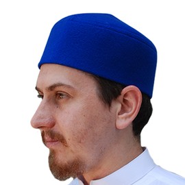 Solid Blue Moroccan Fez-style Kufi Hat Cap w/ Pointed Top (S)
