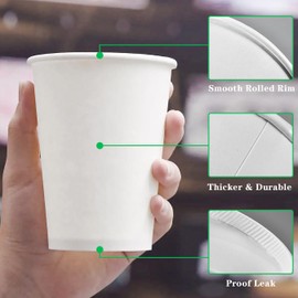 Qunclay 210 Count 12 oz Disposable White Paper Coffee Cups, To Go Hot Cups for Coffee, Chocolate, Juice, Hot or Cold Beverage Drinking Cup Suitable for Party, Office, Travel, and Events