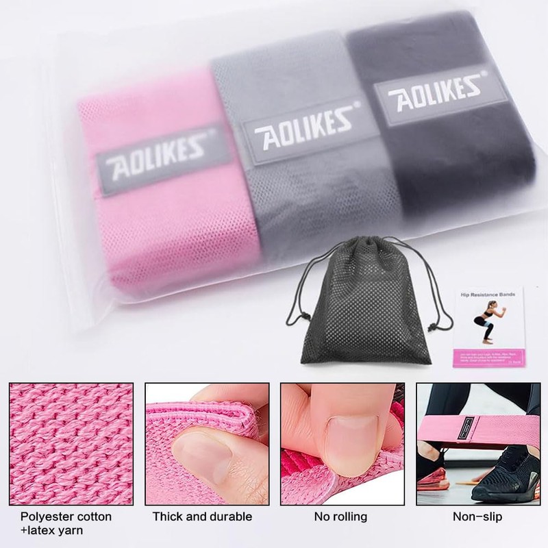 JZS 3 Levels Booty Bands Set, Fabric Resistance Workout Bands