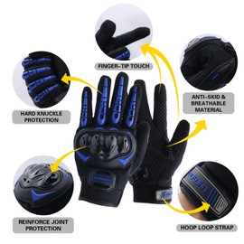 UHEREBUY Motorcycle Gloves Touch Screen Full Finger Riding Gloves Knuckle Protection for Men and Women for Dirt Riding, Road Racing, Cycling, Climbing Work Outdoor Sports (Blue M)